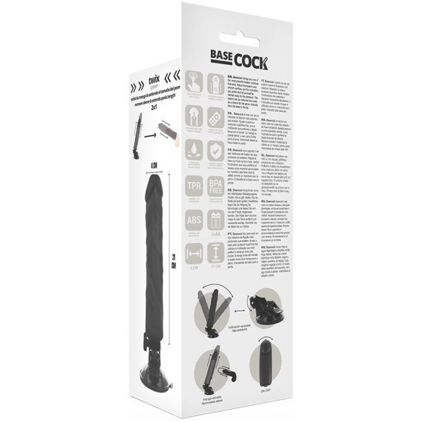Basecock realistisk vibrator m. remote sort 21 cm