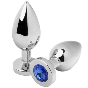 Metal Hard anal plug diamond bl� medium 7,62 cm