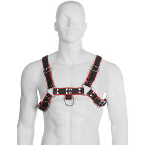 Leather Body chain harness III sort / r�d