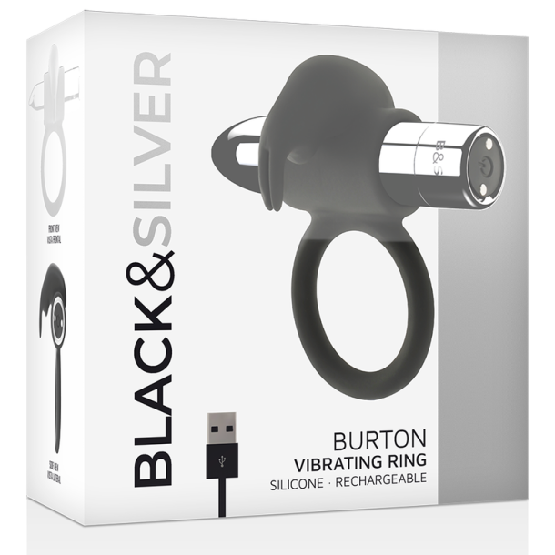 Black &amp; Silver burton genopladelig vibrerende ring 10V