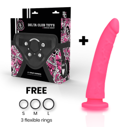 Delta Club toys harness + dong pink silikone 17 x 3 cm