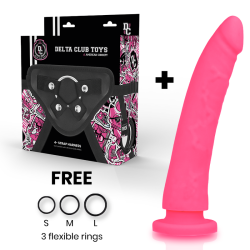 Delta Club toys harness + dong pink silikone 23 x 4,5 cm