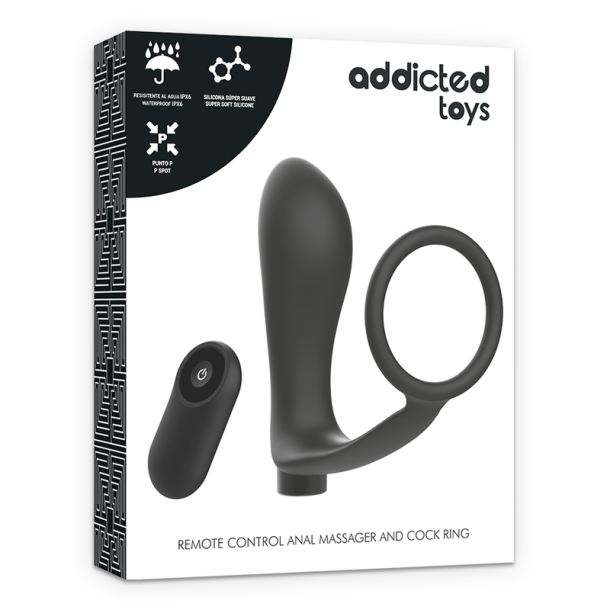 Addicted Toys penisring med fjernbetjent analplug sort