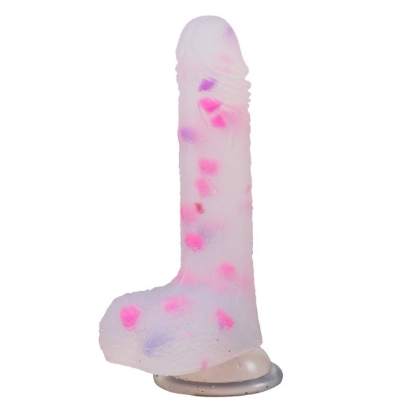 Jelly dildo m. sugekop 18cm, multifarvet 