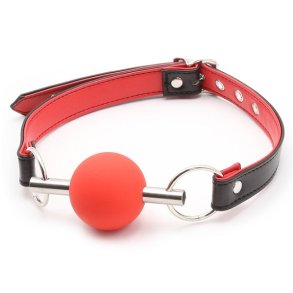Silikone gagball p� metalstang - sort/r�d